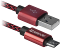 Дата-кабель DEFENDER USB08-03T  USB2.0 Красный, AM-MicroBM, 1m, 2.1A, до 480 Мбит/с 87801