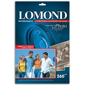 Фотобумага LOMOND 1xA4,260г/м2,20л суперглянц.