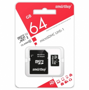 Карта памяти 64Gb Smart buy Micro SD + (адаптерSD) Сlass 10