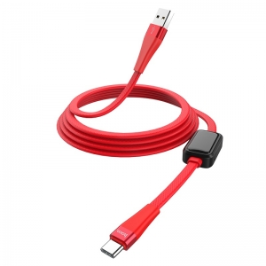 Дата-кабель Type-C HOCO S4, 1.2м, плоский, 2.4A, силикон, дисплей, цвет: красный RD-00192181   