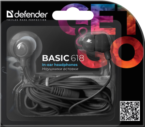 Внутриканальные наушники Defender Basic 618 черный 63618