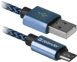 Дата-кабель DEFENDER USB08-03T  USB2.0 Синий, AM-MicroBM, 1m, 2.1A, до 480 Мбит/с 87805