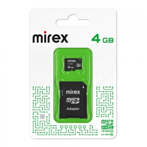 Карта памяти 04Gb Mirex Micro SD с адаптером Сlass 10
