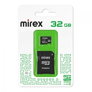 Карта памяти 32Gb Mirex Micro SD + (адаптер SD) Сlass 10 UHS-1